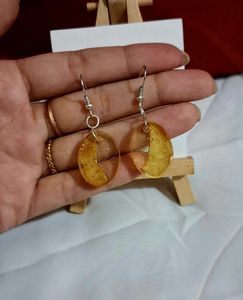 Resin Dangle Earrings with real leaf inside