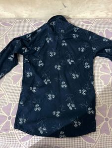 Men’s Navy Blue Cotton Shirt with Floral Print