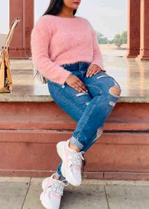 Ripped Jeans &amp; Fuzzy Sweater