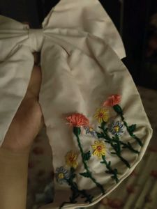 Floral Embroidered Oversized Bow Rubberband