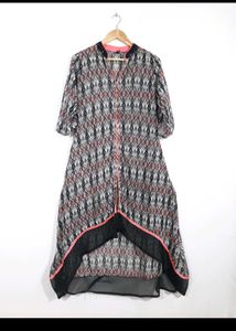 Patterned Asymmetrical Hem Tunic Transparent