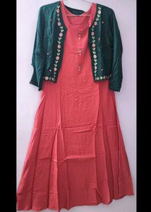 Peach Colour Dress With Coat