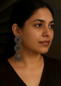 Silver Black Long Party Wear Earrings
