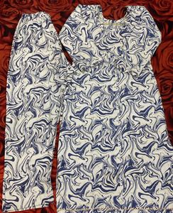 Blue Marble Print Pajama Set
