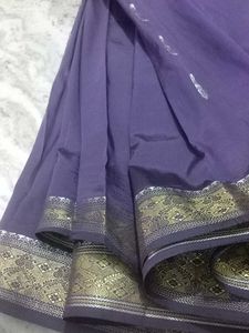 Purple Saree with Gold Border