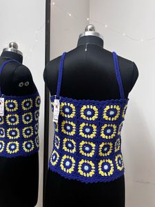 Blue Floral Crochet Top