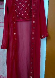 EMBROIDERED KURTA, PANT AND SHRUG SET FOR WOMEN