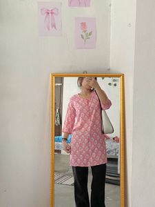 Pink Floral Print Tunic Top