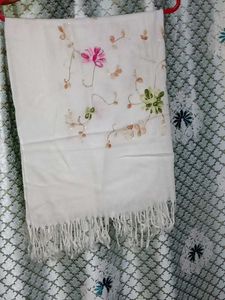 Elegant White Embroidered Shawl
