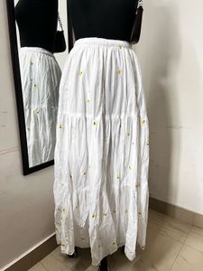 New White Long Skirt Mango Embroidered
