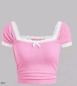 Pink Lace Trim Crop Top