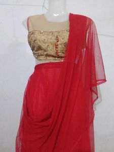 Red &amp; Golden Lehnga Unstitched Koti