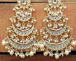Long Earing  With Pearl &amp; Crystal