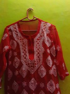Red Embroidered Kurta