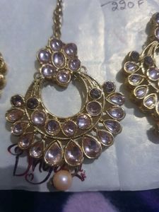 Gold Tone Jewelry Set | Earrings, Tikka &amp; 2 Bangle
