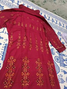 Maroon Embroidered Kurta