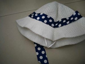 White Hat For Girls Polka Dot Sun