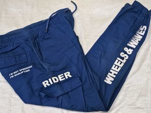 Blue Graphic Print Cargo Pants