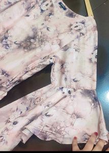 Cream &amp; Tan Color Printed Dress For 38 Bust