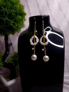 Handmade Korean Style Pearl Chain Drop Earrings