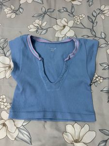 Cute Blue Ribbed Crop Top