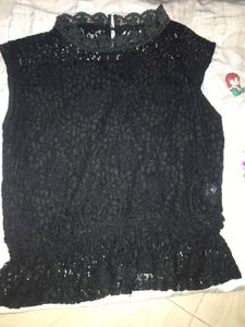 Black Lace Mock Neck Top