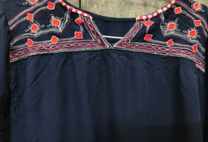 Navy Blue Embroidered
