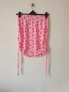 Pink Heart Print Drawstring Mini Skirt