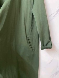 Olive Green Longline Waterfall Shrug – Free Size