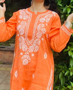 Orange Embroidered Kurti