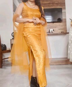 Designer Haldi Outfit Slit Skirt With Shrug