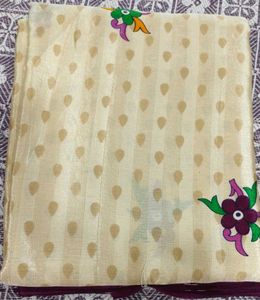Beige/Cream with floral prints in shades of purple