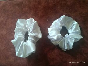 New Handmade White Satin Scrunchie Set Of 4