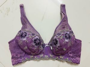 Floral Embroidered Purple Bra