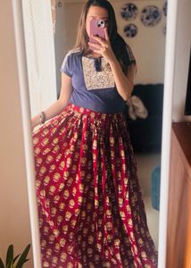 Maroon Floral Print Ethnic Skirt