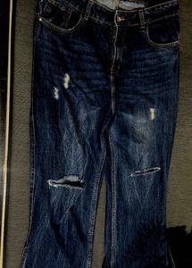 Ripped flared Denim For Sale