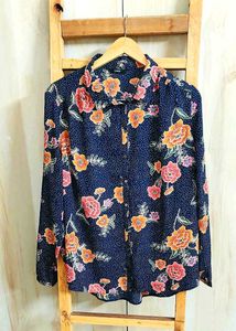 Black Orange Flowers Shirt Size-44