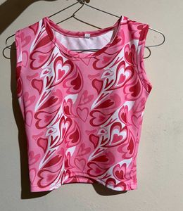 Pink Heart Print Tank Top
