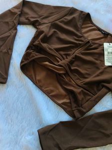 Brown Long Sleeve Crop Top