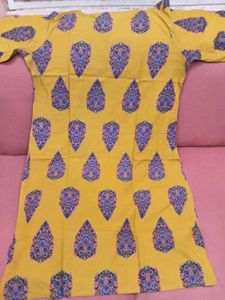 Gently Used Ethnic Mustard With Blue Printed Kurti