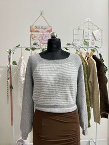 Grey Knit Cropped Sweater