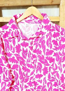 Megenta  Colour Printed Cotton Shirt Size-42