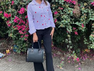 Striped Heart Button-Up Shirt