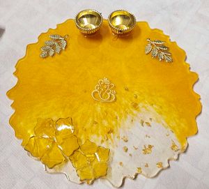 Golden Resin Pooja Thali Customisation Available