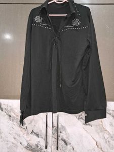 Combo Black &amp; White Striped Dress With Shirt