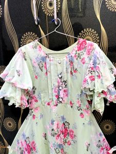 Pastel Green Floral Ruffle Dress
