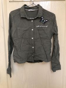 Olive H&M Crop Shirt