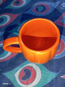 Pumkin Shaped Hand Made Imported Mugs Set Of 2