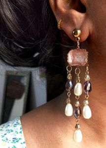 Stone &amp; Pearl Droplet Earrings