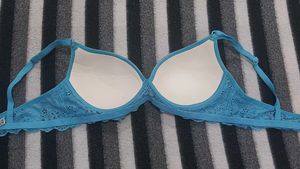 Blue Lace Trim Bra
